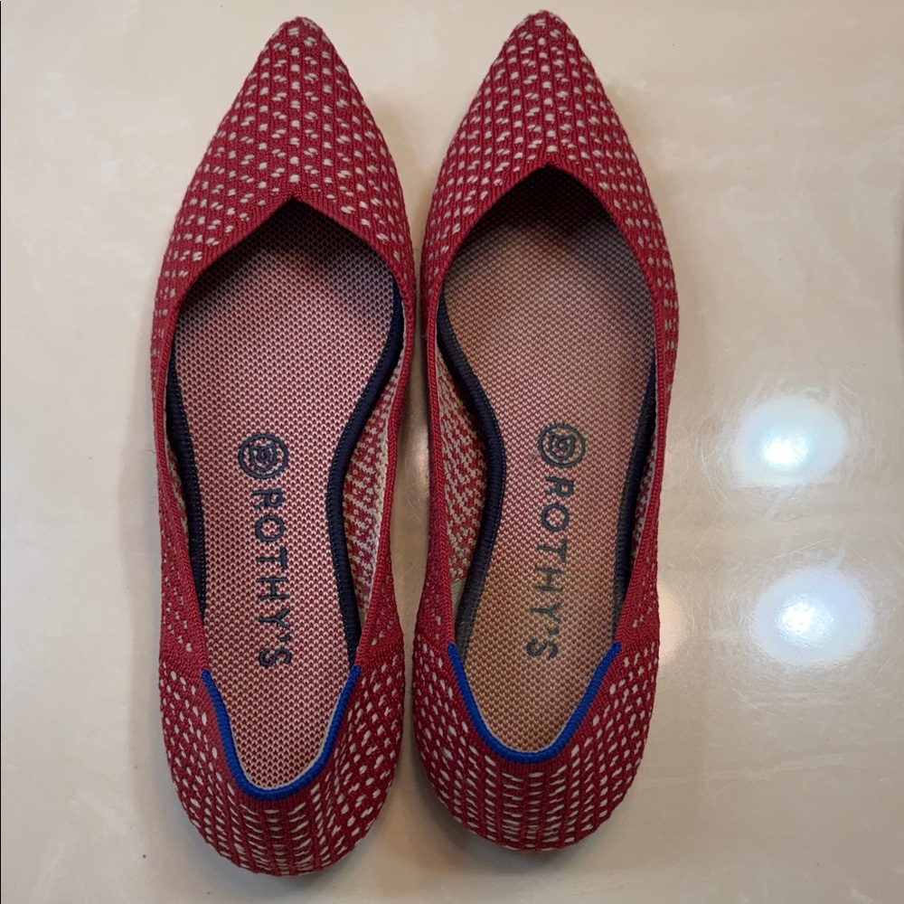 Rothy's Red and White Patterned Flats